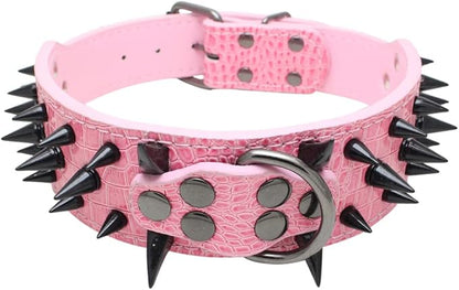 Serijoars Spiked Studded Dog Collar, PU Leather Dog Collar, Adjustable Pet Collars for Medium or Large Breed Pet (M, Pink3)