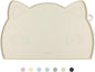 Coomazy Cat & Dog Feeding Mat, Thicker Non-Slip Silicone Mat with Raised Edge, Waterproof for Food & Water (Beige, Medium)