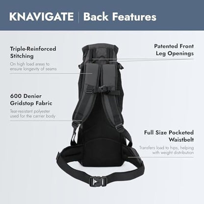 K9 Sport Sack Knavigate - X-Small, Midnight Black - Ideal for Dogs with 9-12” Back Length - Adjustable, Backpack-Style Carrier with Internal Frame & Padded Hip Belt