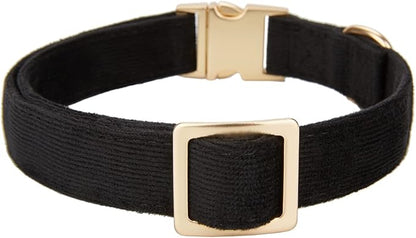 Soft Cotton Dog Collar with Metal Buckle Adjustable Heavy Duty Comfy Corduroy Collars for Small Medium Large Dogs,Black,Medium