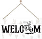 Welcome Sign for Front Door, Welcome Decor Wooden Hanging Sign for Wall Decor, West CowBoy Pattern Hanging Signs, Funny Wooden Outdoor Front Door Decoration 13.8X6.9 inches