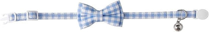 AIITLE Breakaway Cat Collar with Cute Bow Tie and Bell, Detachable Adjustable Safety Collars for Girl Cats and Boy Cats, Kittens, Puppy, Soft Stylish Plaid Patterns Cat Collars,Blue
