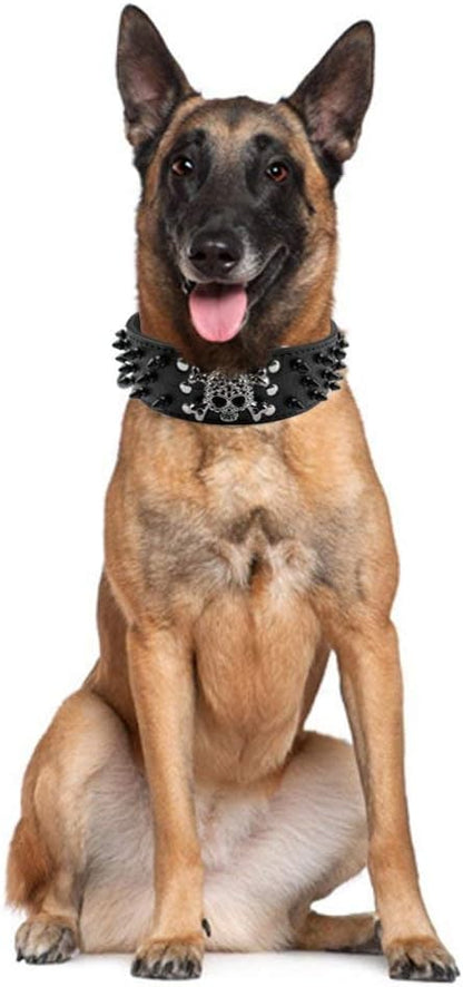 Serijoars Spiked Studded Dog Collar, PU Leather Dog Collar, Adjustable Pet Collars for Medium or Large Breed Pet (S, Red2)