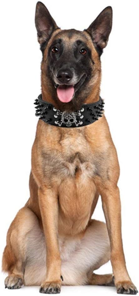 Serijoars Spiked Studded Dog Collar, PU Leather Dog Collar, Adjustable Pet Collars for Medium or Large Breed Pet (M, Red2)