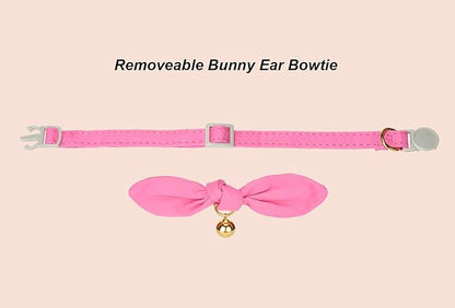 Bunny Ear Cat Collar with Bell and Bow Tie, Breakaway Cute Bowtie Kitten Collars(Hot Pink)