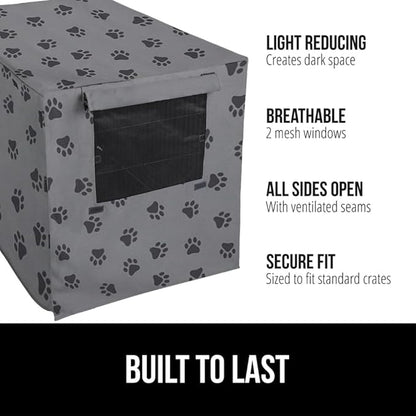 GORILLA GRIP Dog Crate Covers compatible with Amazon Basics Dog Crates, All Sides Open, Privacy Cover Fits 24" Wire Kennel, Breathable Mesh Windows, Light Reducing Puppy Training Cage Topper, Gray Paw