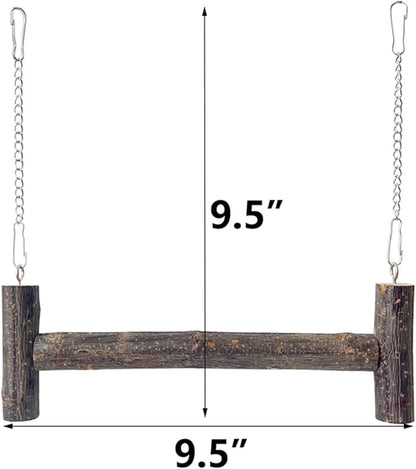 Natural Wood Parakeet Swing Toy, Cockatiel, Lovebird, Budgie Wooden Perch Stand, Small and Medium Bird Cage Accessories (Large)