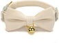 Soft Corduroy Cat Collar, Plaid Pattern, with Bell and Bowtie, Safety Breakaway Clasp, Adjustable for Kitten and Cats White Color.