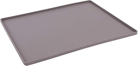 Messy Mutts & Cats Silicone Non-Slip Pet Bowl Mat with Raised Edge | 16” x 12” Dog/Cat Bowl Mat with Spill-Proof Lip | Grey