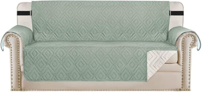 H.VERSAILTEX Reversible Sofa Slipcover Furniture Protector Water Resistant 2" Elastic Straps Sofa Cover Couch Covers Pets Fit Sitting Width Up to 78" (Oversized Sofa: 86" x 132", Desert Sage/Beige)