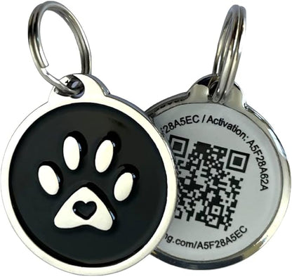 Pet Dwelling QR Code Pet ID Tag – Smart Dog & Cat ID Tags for Pet Safety, Free Personalized Online Profile, Instant Scan Alerts, AI Insights (Black Paw)