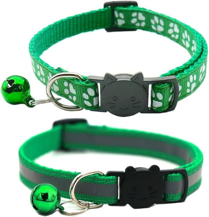 2 Pack Cat Collars Quick Release Reflective Kitten Collar with Bell & Safety Release (Dark Green)