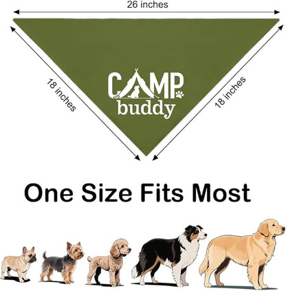 Camp Buddy Green Dog Bandana, Funny Puppy Scarf Photo Prop for Explore Outdoor Adventure Hiking Camping Mountain, Unique Gifts for Dog Lover, for Ranger, Pup Scouts Bandana