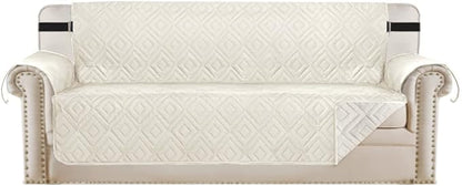 H.VERSAILTEX Reversible Sofa Slipcover Furniture Protector Water Resistant 2" Elastic Straps Sofa Cover Couch Covers Pets Kids Fit Sitting Width Up to 78" (Oversized Sofa: 86" x 132", Ivory/Beige)