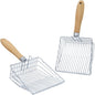2 Pack Metal Cat Litter Scoops, Heavy-Duty Kitty Scooper with Hook, Stainless Steel Kitten Poop Lifter for Litter Box, Speed Sifter with Comfortable Beech Wood Grip