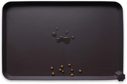 Hoki Found XX-Large Silicone Pet Food Mats - Non Slip Cat Dog Bowl Mats - Waterproof Dog Cat Food Tray - Dark Oak