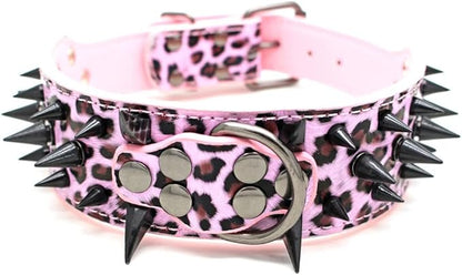 Serijoars Spiked Studded Dog Collar, PU Leather Dog Collar, Adjustable Pet Collars for Medium or Large Breed Pet (XL, Leopard3)
