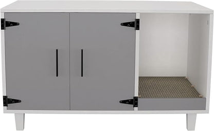 GDLF Modern Wood Pet Crate Cat Washroom Hidden Litter Box Enclosure Furniture House as Table Nightstand with Scratch Pad,Stackable (Gray & White)