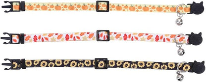 3 Pack/Set Thanksgiving Day Cat Collar Breakaway Bell Fall Autumn for Kitty Adjustable Safety
