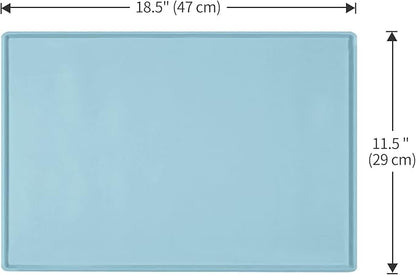 Dog Food Mat,Silicone Waterproof Food Tray,Non Slip Pet Bowl Mats Placemat,0.6" Raised Edge,Suitable for Most Small and Medium Sized Pets,18.5" x 11.5"