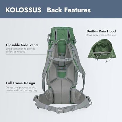 K9 Sport Sack Kolossus - X-Large, Myrtle Green - The Big Dog Backpack - Ideal for Dogs 23-25” Long - Fully Adjustable Pet Carrier - Doubles as a Professional-Grade 60L Hiking Pack
