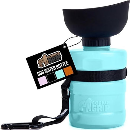 GORILLA GRIP Dog Water Bottle, Portable Water Bowl Dispenser for Dogs, 20 oz Leak Proof Pet Travel Squeeze Bottles Food Grade Silicone, Pet Stocking to Go Puppy Essentials, Turquoise
