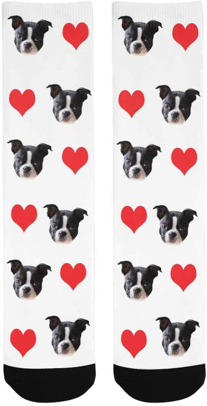 Custom Face Socks, Personalized Dog Lover Pet Photo Picture on Socks Unisex Athletic Crew Socks for Men Women