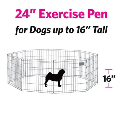 MidWest Homes for Pets Folding Metal Puppy / Dog Exercise Pen, Indoor/Outdoor Playpen with No Door, Provides 16 Sq Feet of Play Space, 24-Inches Tall, Black E-Coated