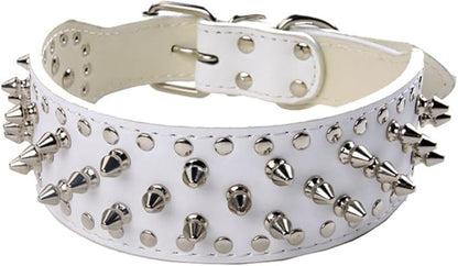 Serijoars Spiked Studded Dog Collar, PU Leather Dog Collar, Adjustable Pet Collars for Medium or Large Breed Pet (M, White)