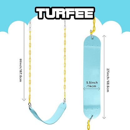 TURFEE Swing for Outdoor Swing Set - Pack of 1 Seat Replacement Kit with Heavy Duty Chains - Backyard Swingset Playground Accessories for Kids (Blue 2)