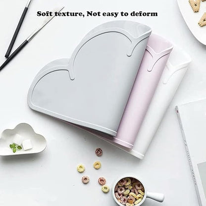 Love Dream Silicone Pet Feeding Food Mat with Raised Edge, Anti-Slip Waterproof Pet Bowl Mat Placemat for Dog and Cat (White)