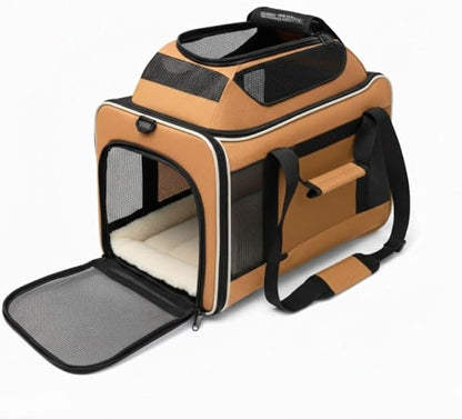 Cat Carrier Dog Carrier Airline Approved, Pet Carrier for 2 Cats Small Medium Dogs, Soft Cat Carrier 18x15x15 with Foldable Bowl & Washable Pad, TSA Approved Dog Carriers by Luniko Shop (Orange)