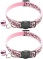 Reflective 2 Pack Breakaway Cat Collars with Bell Leopard Pattern Cute Kitty Adjustable 7.5-12.5 Inch Safe Kitten Collars Charms (Pink)