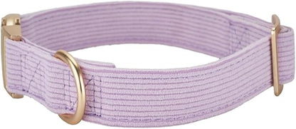Soft Cotton Dog Collar with Metal Buckle Adjustable Heavy Duty Comfy Corduroy Collars for Small Medium Large Dogs,Lilac,Large