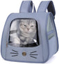 Pet Backpack Carrier, Traveler Breathable Transparent Carrier for Cats or Dogs, Large Space and Foldable Pet Carrier for Travel, Hiking, Shopping, and Vet, Cute, Suitable for Kids (Blue)