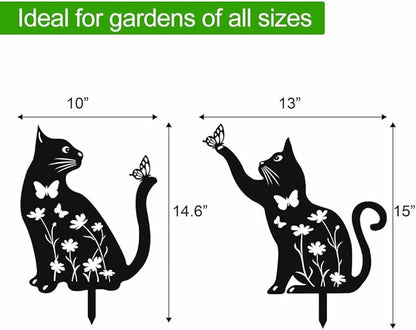 Metal Cat Garden Decor for Outside,15" Metal Kitty Decorative Garden Stakes, Black Cat Silhouette Yard Decorations Outdoor Lawn Ornament Yard Art, Rust Proof Steel Kitten Decor for Kitty Lovers