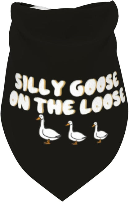 Silly Goose on The Loose Triangle Dog Bandana,Summer Bandana Funny Triangle Dogs Scarf Handkerchief Soft Adjustable Puppy Bandanas (Black)
