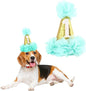 Stock Show 1st Pet Birthday Cone Hat Dogs Cats Holiday Party Hat Headwear Costume with Flowers Accessories and Adjustable Headband for Small Medium Dogs Cats Pets Baby (Blue)