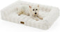 Faux Rabbit Fur Orthopedic Dog Bed, Dog Bed for Large Size, Supportive Foam Pet Sofa with Waterproof Lining Cover, Washable U-Shaped Pet Couch with Anti-Slip Bottom, Beige L 36x27x6.5 inch