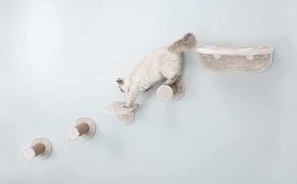 Trixie Wall Mounted Cat Lookout Set – Climbing Shelves with Sisal Steps & Plush Platforms – Wall-Mounted Cat Shelves for Scratching & Lounging – Light Gray-Greige, 12.75 x 18.75 x 6.25 in