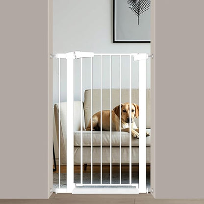 Fairy Baby Narrow Baby Gate 26.8 Inch to 29.5 Inch Wide, 38" Extra Tall Metal Safety Child Gate Auto Close Walk Through Pet Gates Pressure Mounted or Small Stairs and Doorways Indoor No Drill, White