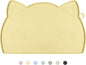 Coomazy Cat Food Mat, Thicker Dog Feeding Mat for Food and Water, Waterproof Non-Slip Silicone Mat for Floor, Dog Food Mat with Raised Edge to Prevent Food Spills and Water Runoff (Yellow, Medium)