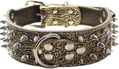 Serijoars Spiked Studded Dog Collar, PU Leather Dog Collar, Adjustable Pet Collars for Medium or Large Breed Pet (XL, Gold Brown1)