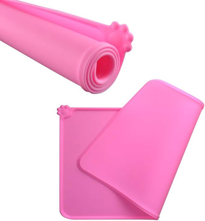 Silicone Cat & Dog Bowl Mat, Non-Slip Pet Feeding Mat - Waterproof Dog & Cat Placemat (21"x14.8", Pink)
