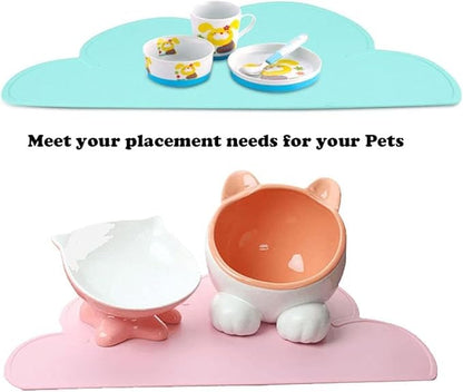 Love Dream Silicone Pet Feeding Food Mat with Raised Edge, Anti-Slip Waterproof Pet Bowl Mat Placemat for Dog and Cat (White)