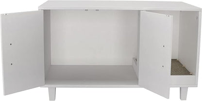GDLF Modern Wood Pet Crate Cat Washroom Hidden Litter Box Enclosure Furniture House as Table Nightstand with Scratch Pad,Stackable (White)