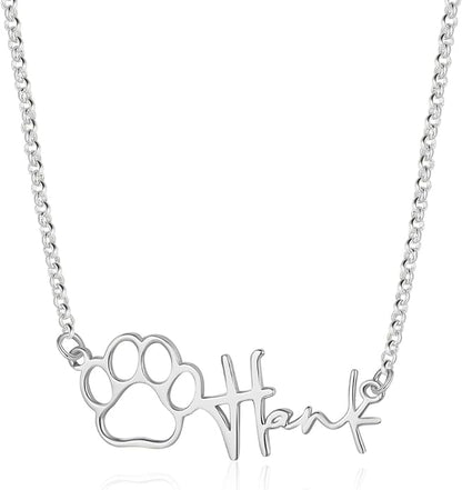 Personalized Cute Dog Cat Paw Name Necklace Forever Love Custom Heart Pendant Pet Name Necklace Gift for Pet Lovers