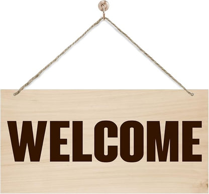 Welcome Sign for Front Door, Welcome Decor Wooden Hanging Sign for Wall Decor, Retro Wood Grain Signs, Rustic Funny Wooden Outdoor Front Door Hanging Decoration 13.8X6.9 inches