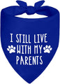 I Still Live with My Parents Blue Dog Bandana, Humor Gifts for Puppy Lover, Christmas Birthday Father's Day for Dog Mom Dad, Funny Pup Scarf Photo Prop for Holiday