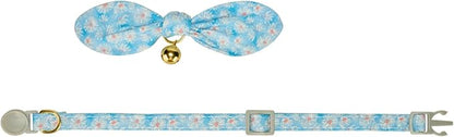 2 Pack Cotton Cat Collar, Removable Bowtie, Floral Pattern, Safety Breakaway Clasp, Adjustable for Cats.(Adult Cat, Blue Daisy and Floral)